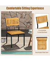 Dining Chair Set of 2 Modern Patio Chairs/Acacia Wood Backrest, Slanted Seat