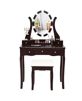 10 Dimmable Lights Vanity Table Set with Lighted Mirror and Cushioned Stool