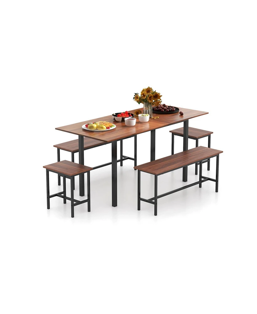 5 Piece Dining Table Set for 4-6 with 2 Benches & 2 Stools for Kitchen Dining Room