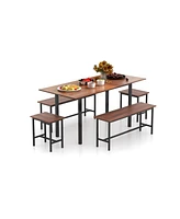 5 Piece Dining Table Set for 4-6 with 2 Benches & 2 Stools for Kitchen Dining Room