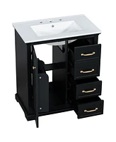 30" Bathroom Vanity with Sink, One Package, Black Bathroom Cabinet with Drawers, Solid Frame and Mdf Board