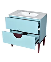 30" Blue Bathroom Vanity Set with Ceramic Sink and 2 Drawers