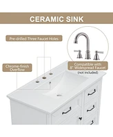 36" Bathroom Vanity with Sink, Ceramic Sink, 2 Tip-out Drawers, Soft Close Door Hinges, White