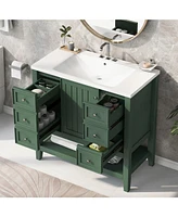 36" Bathroom Vanity with Sink Combo, One Cabinet and Three Drawers, Solid Wood and Mdf Board, Green