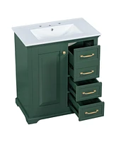 30" Bathroom Vanity with Sink, One Package, Green Bathroom Cabinet with Drawers, Solid Frame and Mdf Board