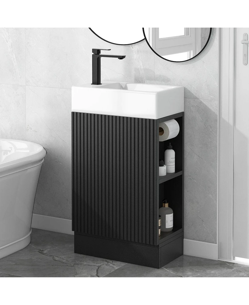 18.6" Bathroom Vanity with Sink, Bathroom Vanity Cabinet with Two-tier Shelf, Left or Right Orientation, Black