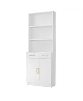 Bathroom Storage Cabinet, Cabinet with Two Doors and Drawers, Adjustable Shelf, Three-layer Open Shelf, Mdf Board, White