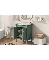 Modern 24" Single Sink Bathroom Vanity Cabinet with Top Sink & Storage Shelves