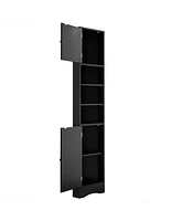 Multi-Functional Corner Cabinet Tall Bathroom Storage Cabinet with Two Doors and Adjustable Shelves, Open Shelf, Black