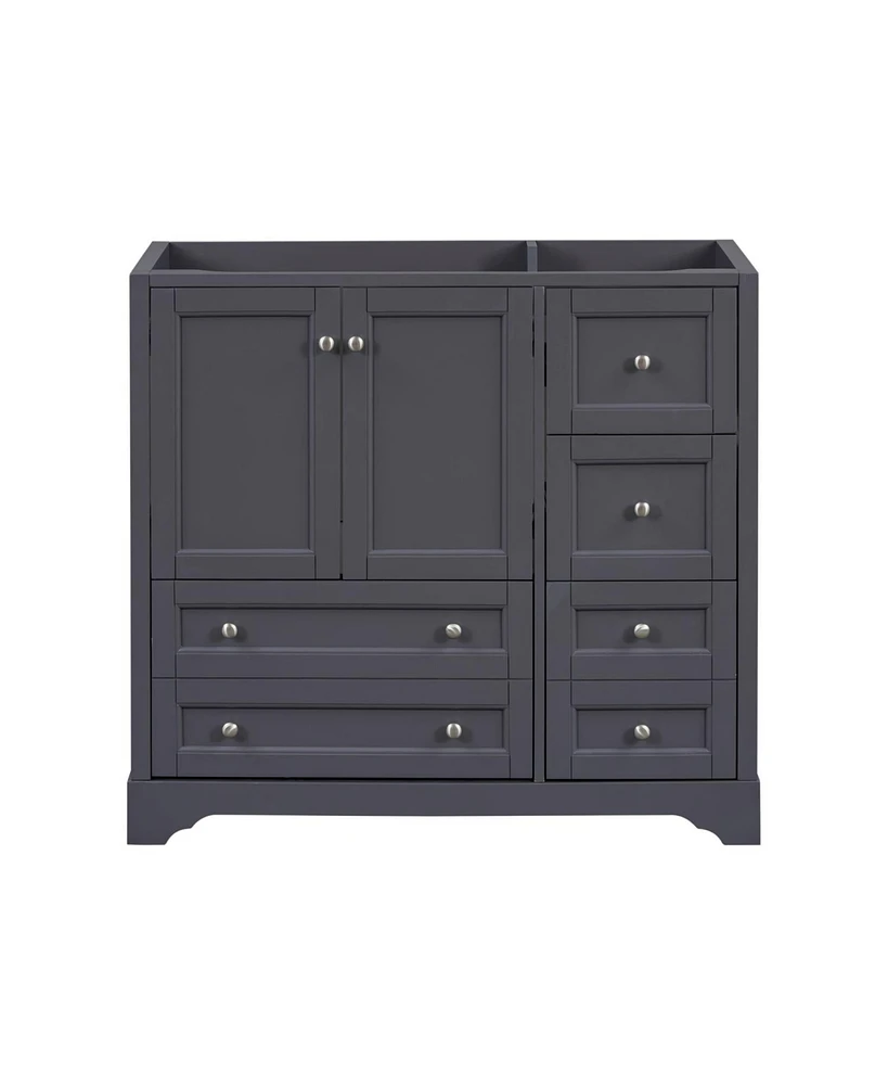 36" Solid Wood Freestanding Bathroom Vanity with 4 Drawers and Shelf
