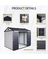 8x6 Resin Outdoor Storage Shed with Lockable Door and Windows