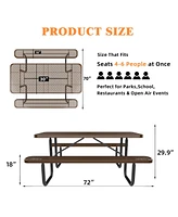 72" Expanded Metal Rectangular Picnic Table, Brown