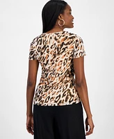 Bar Iii Women's Animal Print Mesh Top, Exclusively at Macy's