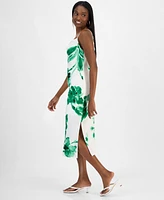 Bar Iii Women's Printed Satin Cowlneck Dress, Exclusively at Macy's