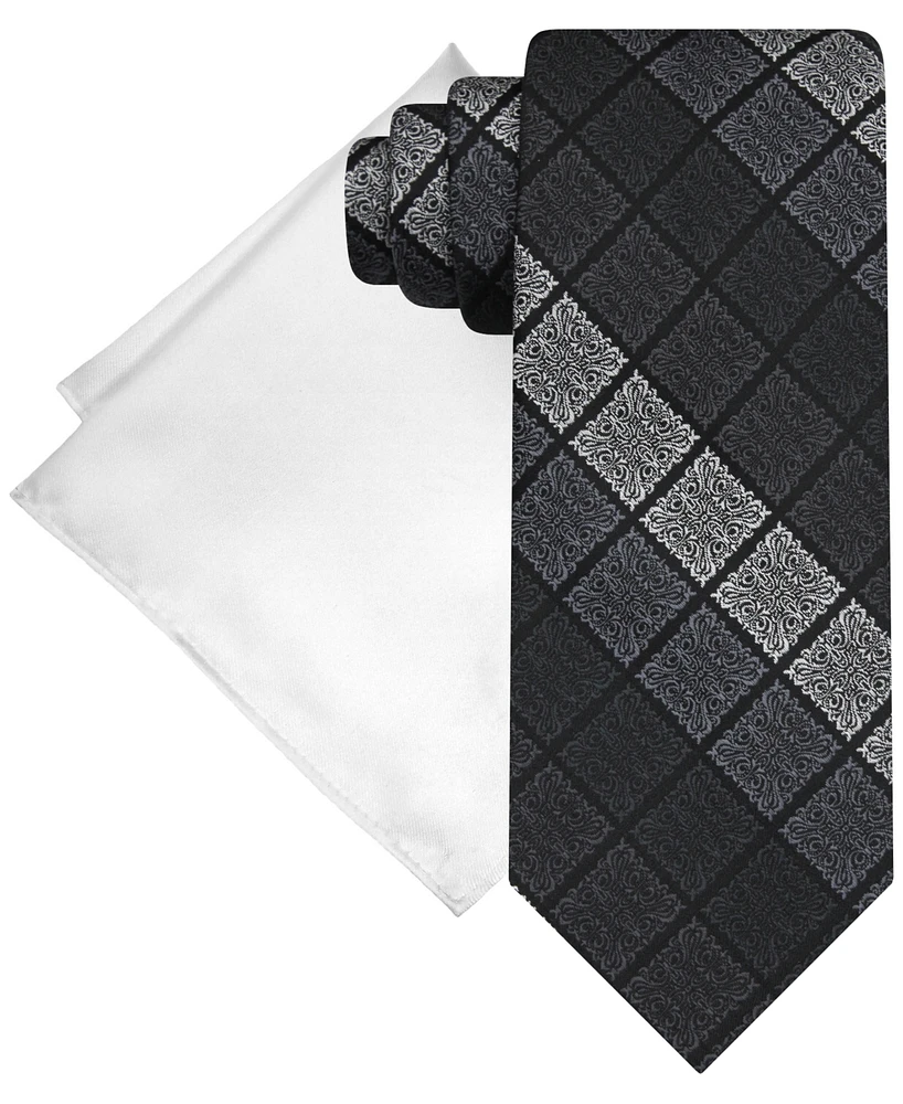 Steve Harvey Men's Gradient Squares Tie & Solid Pocket Square Set