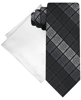 Steve Harvey Men's Gradient Squares Tie & Solid Pocket Square Set