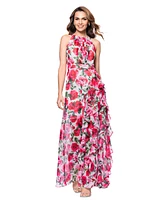 Betsy & Adam Women's Floral Print Ruffled Sleeveless Gown