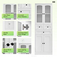 Tall Bathroom Storage Cabinet, Cabinet with Four Doors and Drawers, Adjustable Shelf, Mdf Board, White