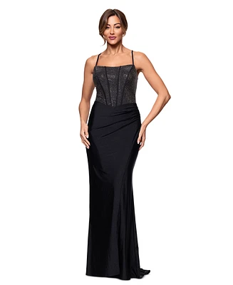 Betsy & Adam Women's Studded Square-Neck Sleeveless Gown