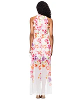 Betsy & Adam Women's Floral Print Ruffled Sleeveless Gown