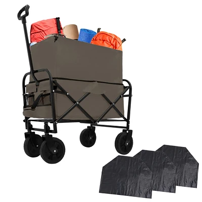 Multi-Purpose Collapsible Wagon with Liners: Camping, Beach, Grocery