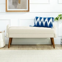 Beige Bench: Loop Yarn, Soft Cushion, Geometric Arms
