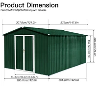 Metal garden sheds 10ftx12ft outdoor storage sheds white+green