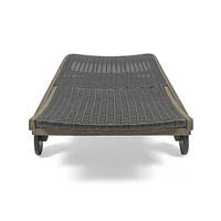 Acacia Wood Chaise Lounges with Wicker Seats and Side Trays