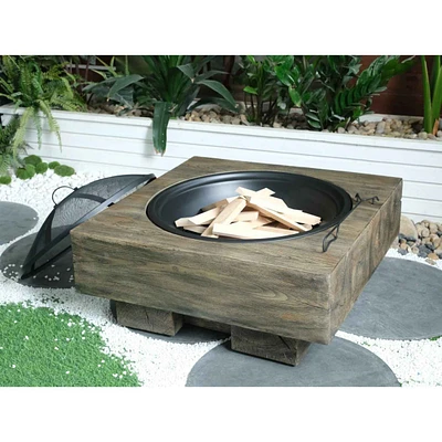 Wood-Fueled Outdoor Fire Pit with Wood Grain Design