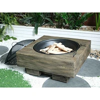 Wood-Fueled Outdoor Fire Pit with Wood Grain Design