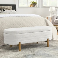 Ottoman Oval Storage Bench,Rubber Wood Leg,Beige(46."x17.7"x10.8")