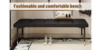 59" Black Shoe Bench with Gold Accents: Faux Leather Cushion, Metal Legs