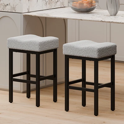 Dyhome Counter Height Bar Stools Set of 2, 27 Inches Modern Kitchen Stools, Metal Legs Backless Saddle Stool Chair for Island, Dining Room