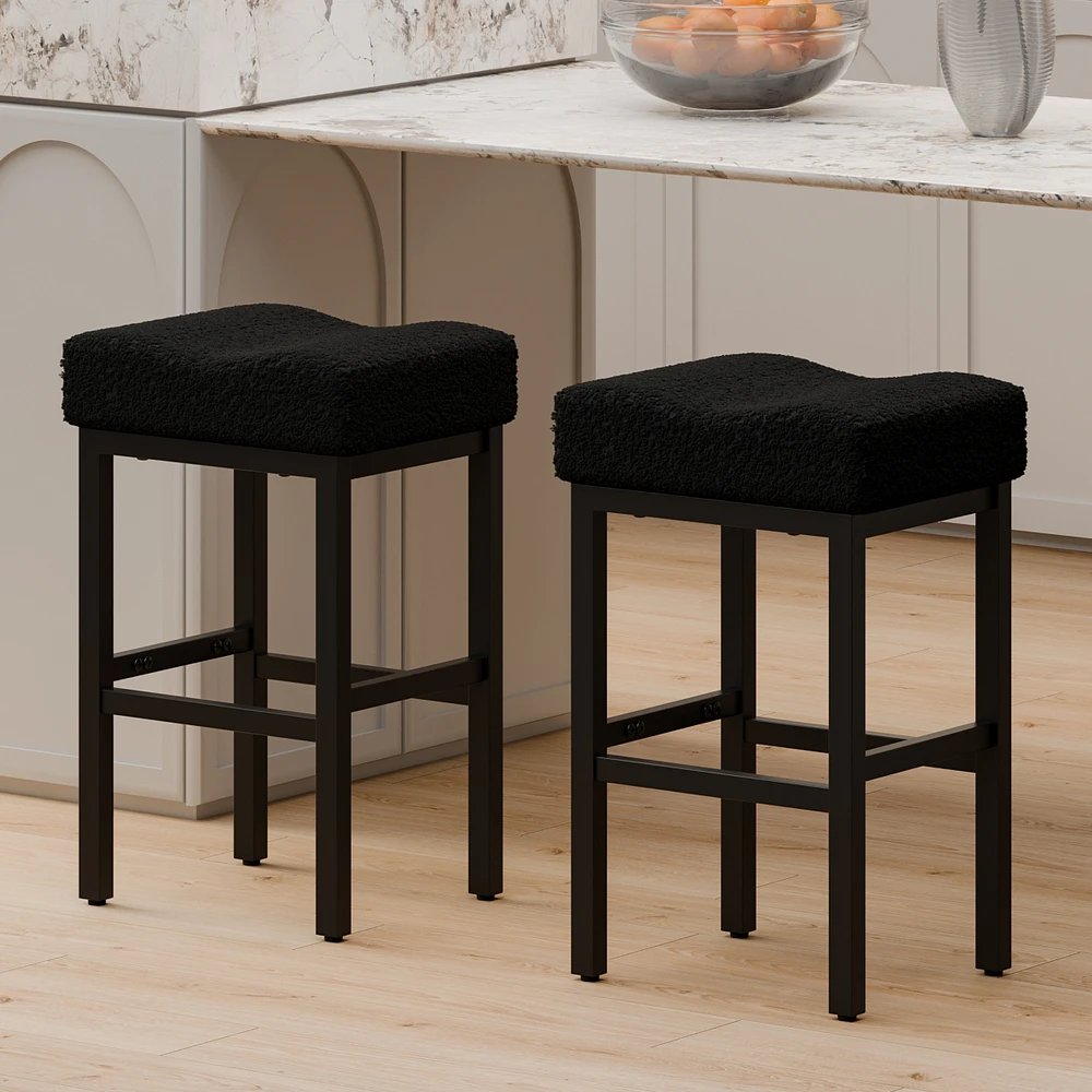 Dyhome Counter Height Bar Stools Set of 2, 27 Inches Modern Kitchen Stools, Metal Legs Backless Saddle Stool Chair for Island, Dining Room