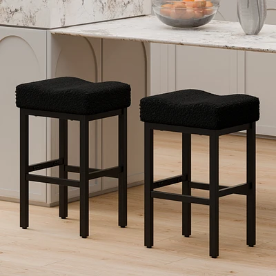 Dyhome Counter Height Bar Stools Set of 2, 27 Inches Modern Kitchen Stools, Metal Legs Backless Saddle Stool Chair for Island, Dining Room