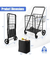 Folding Shopping Cart with Wheels, Basket & Waterproof Liner Portable & Heavy-Duty Grocery Trolley