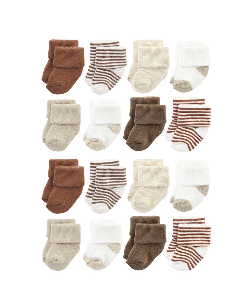 Hudson Baby Cotton Rich Terry Socks 16-Pack, Neutral Brown, 0-6 Months