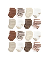 Hudson Baby Cotton Rich Terry Socks 16-Pack, Neutral Brown, 0-6 Months