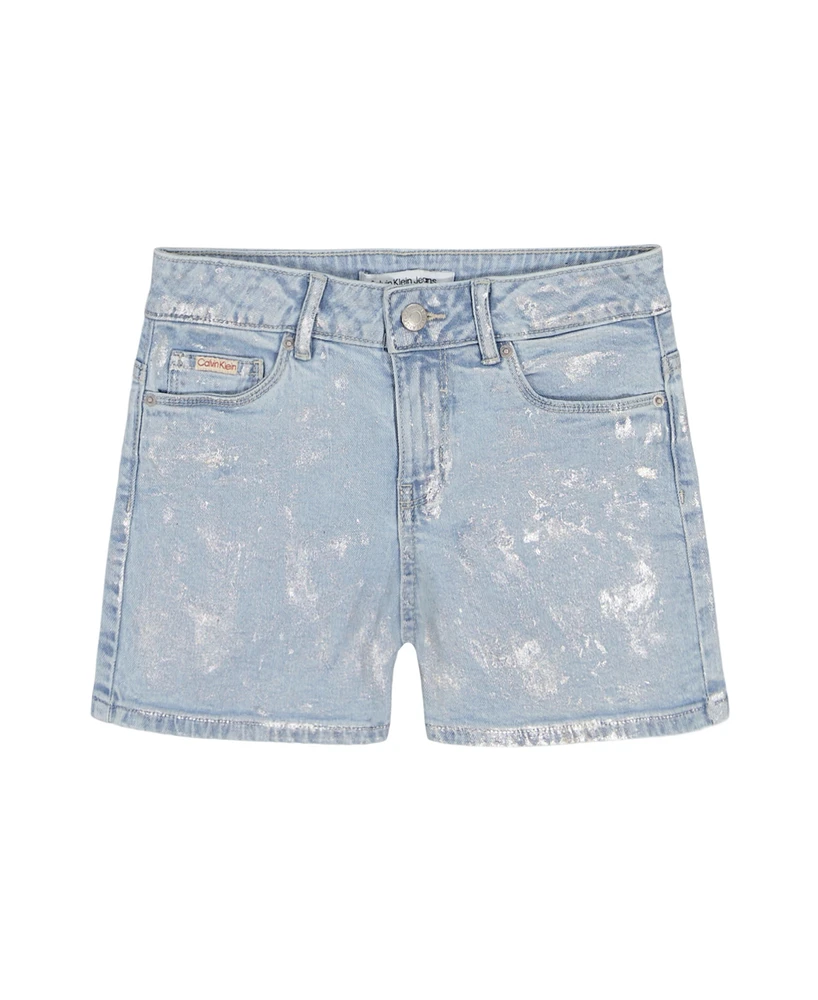 Calvin Klein Big Girls Foil Printed Denim Shorts
