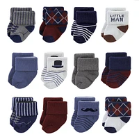 Hudson Baby Boys Cotton Rich Terry Socks 24-Pack, Gentleman, 0-6 Months