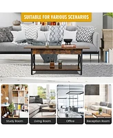 2-Tier Industrial Rectangular Table with Storage Shelf