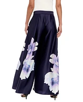 Muse Women's Floral Satin Pleated Wide-Leg Pants