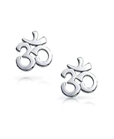 Bling Jewelry Buddhist Zen Ohm Symbol Stud Earrings in Rose Gold Sterling Silver