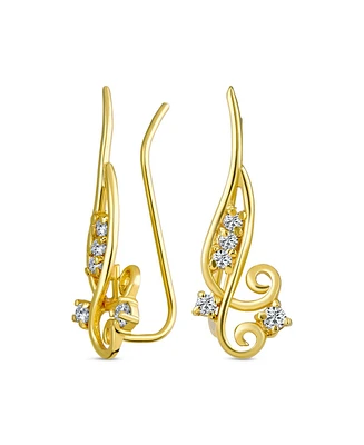 Bling Jewelry Trendy Scroll Swirl Ear Cuff Cartilage Earrings 14K Gold Plated Sterling Silver