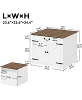 Farmhouse End Table with Charging Station, 23.6" Large Sofa Side Table with Drawer and Back Storage Shelf