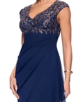 Xscape Petite Beaded Ruched-Back Gown