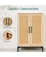 Best Choice Products 2-Door Natural Rattan 34 x 24in Storage Cabinet for Bathroom, Living, Dining w/ Adjustable Shelves