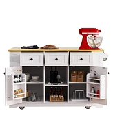 53" Kitchen Island with Drop Leaf, Outlets, Storage, and Side Racks