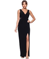 Xscape Women's V-Neck Mesh-Trim Sleeveless Gown