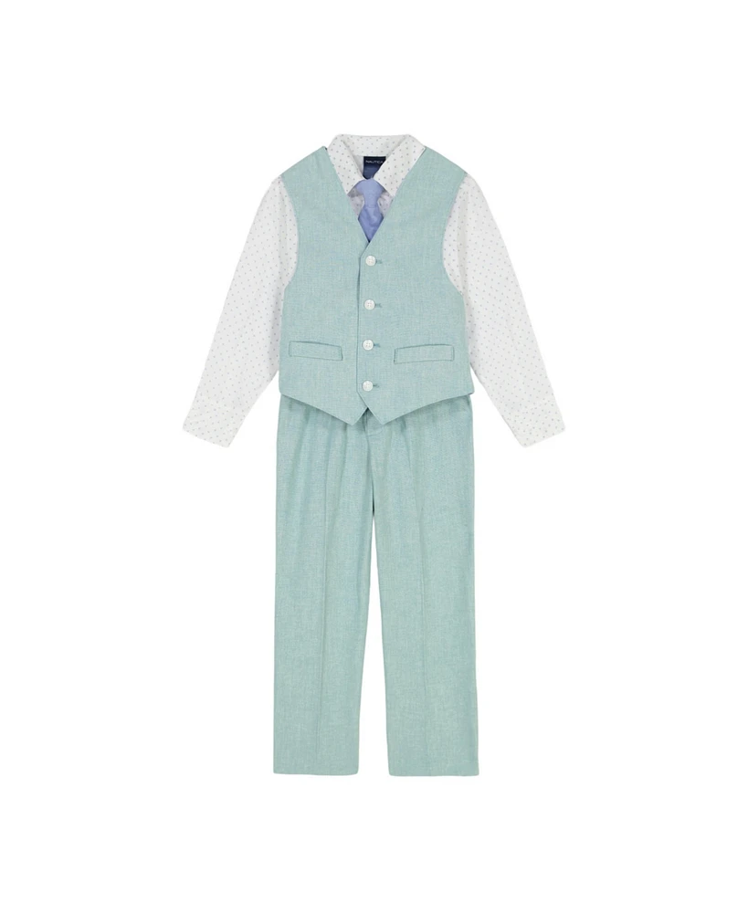 Nautica Toddler and Little Boys Linen Look Vest Set with Tie
